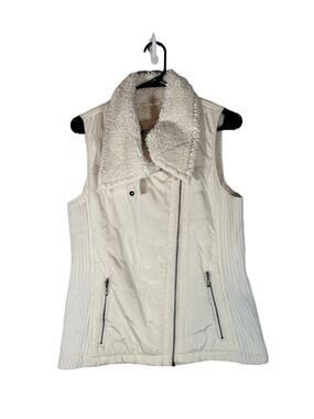 Prana White Quilted Faux Fur Lined Sleeveless Casual Vest Jacket Women Sz M